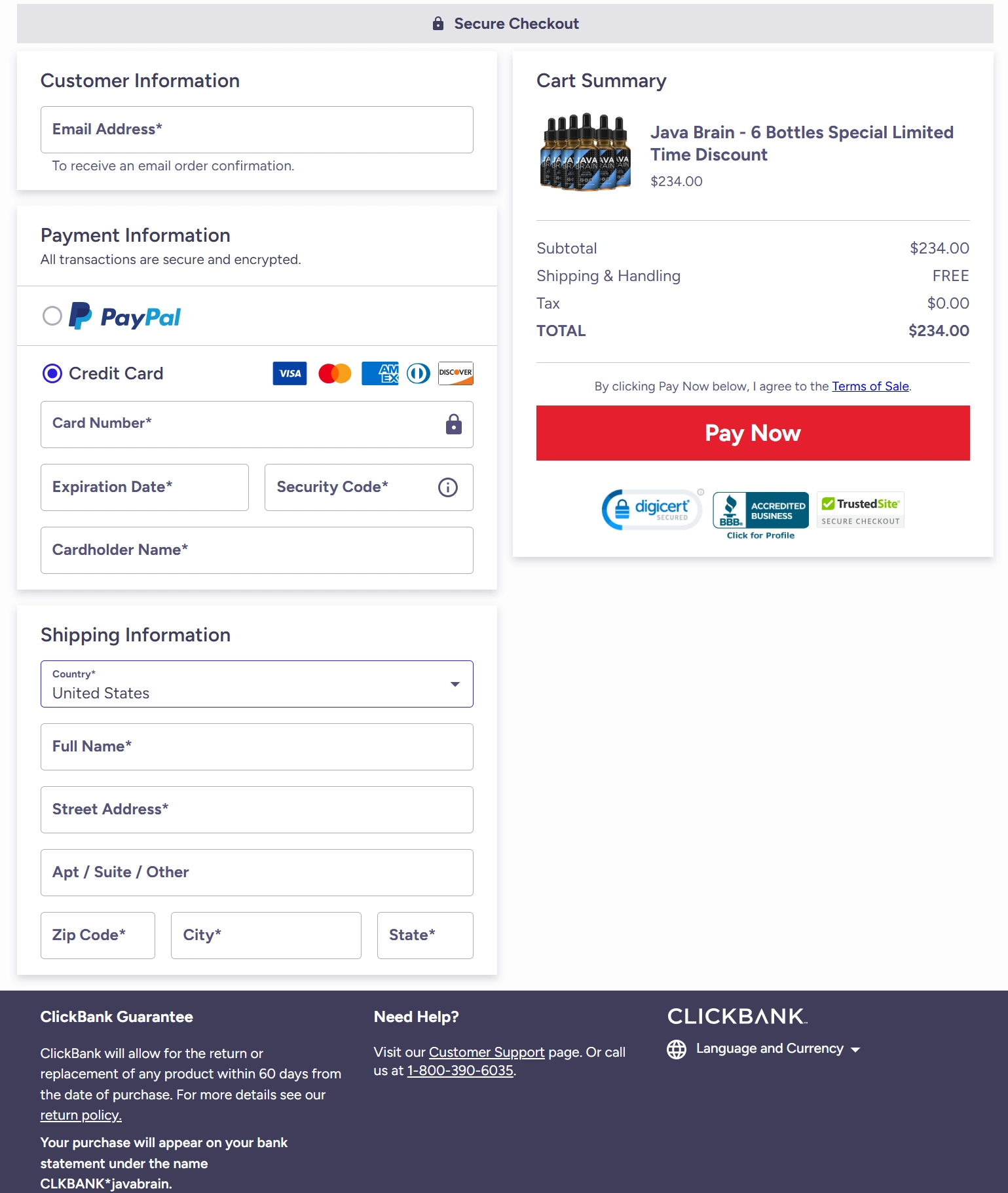 Java Brain Order Form